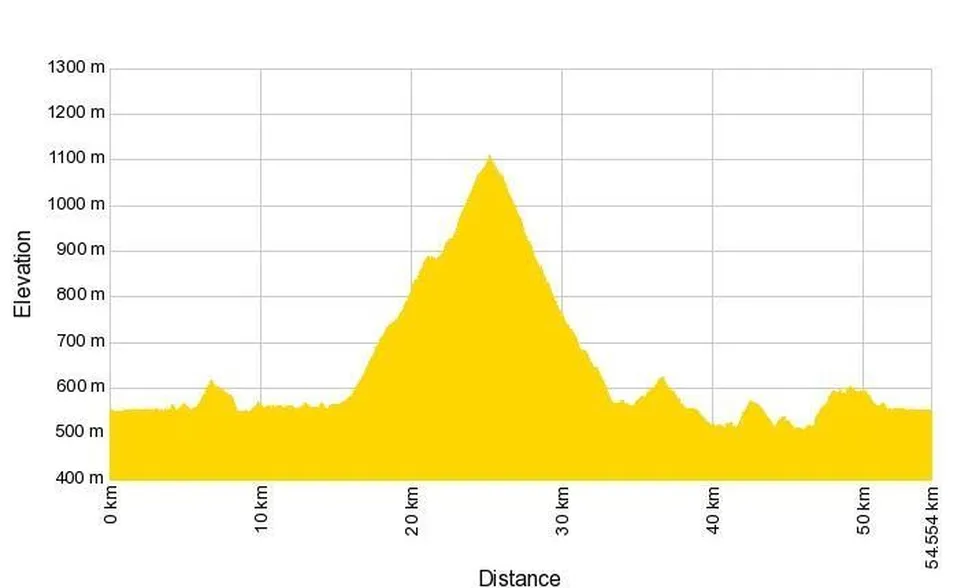 Prikaz višinskega profila kolesarske poti Srna.