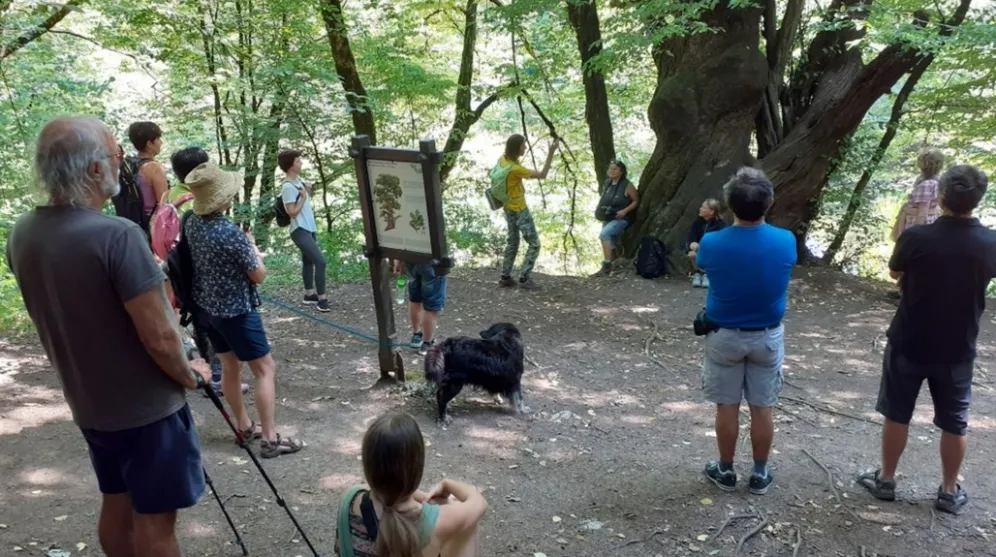 Obiskovalci poslušajo pripovedi o naravovedstvu v Rakovem Škocjanu.