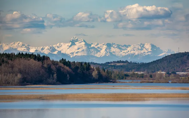 Lake Cerknica, with the highest Slovenian mountain Triglav visible in the background.