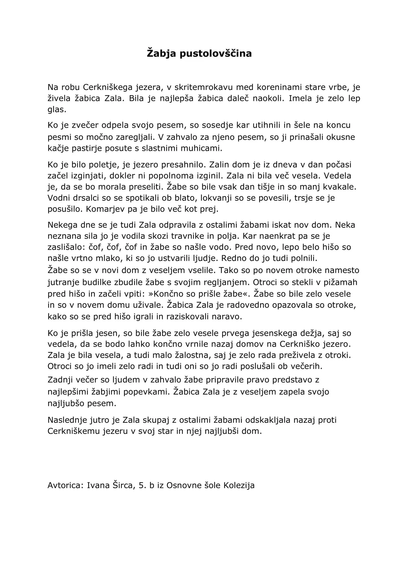 Pripoved z naslovom Žabja pustolovščina